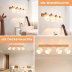 Homefire Deckenstrahler 4 Flammig Deckenlampe Wohnzimmer - Holz Deckenleuchte Modern Deckenspot E14 Schwenkbar 350° MAX.25W küchenlampe Stoffschirm für Schlafzimmer Küche Flur