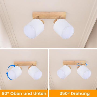 Homefire Deckenleuchte 2 Flammig Deckenlampe Flur - Deckenstrahler Vintage Holz Deckenspot Wandstrahler Schwenkbar 350°