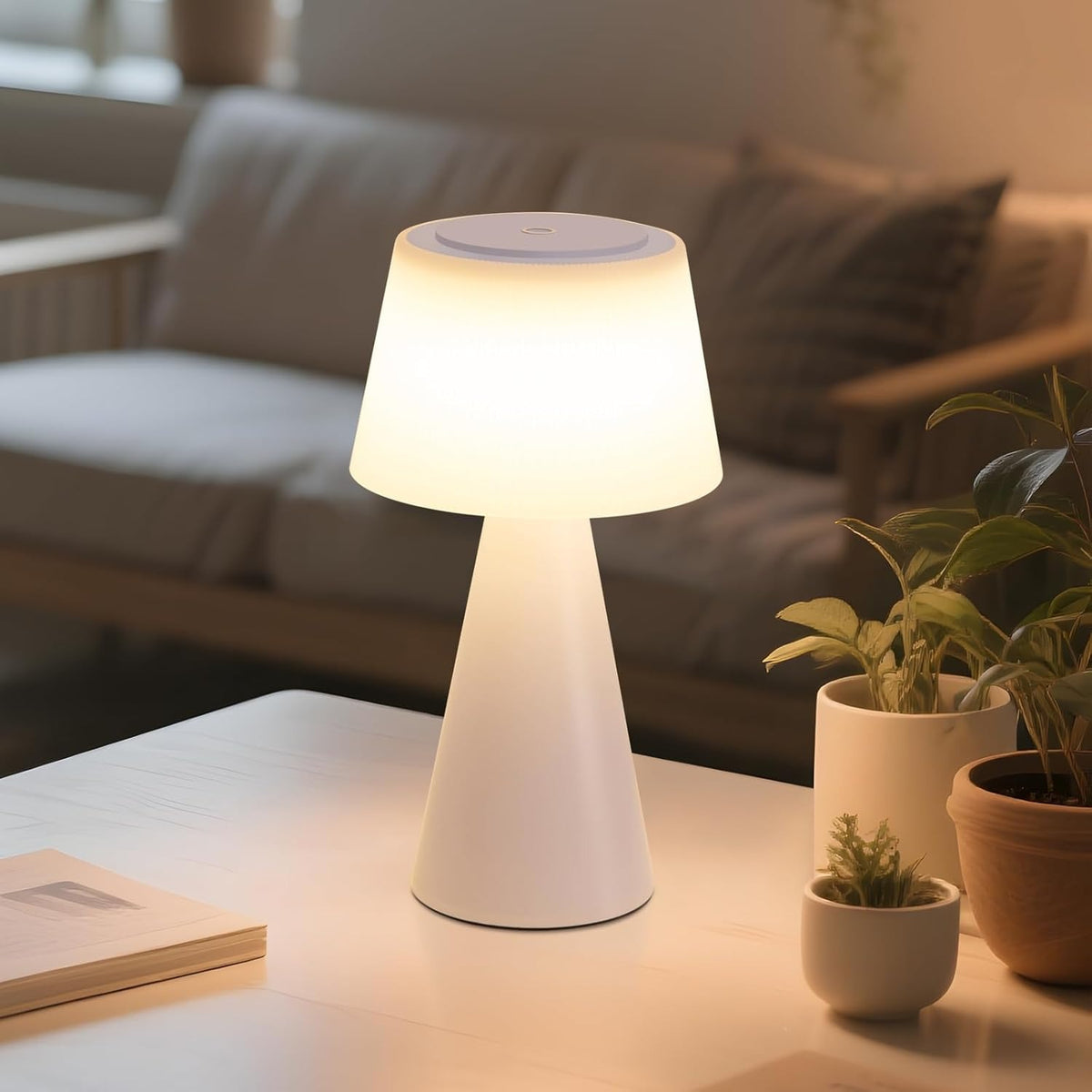 Homefire Tischlampe Akku Nachttischlampe LED - 2er Set 3600mAH Kabellos Tischleuchte Touch Dimmbar Lampe mit USB Aufladbar Weiß Batterie Tischlampen IP44 für Modern Wohnzimmer Schlafzimmer Outdoor