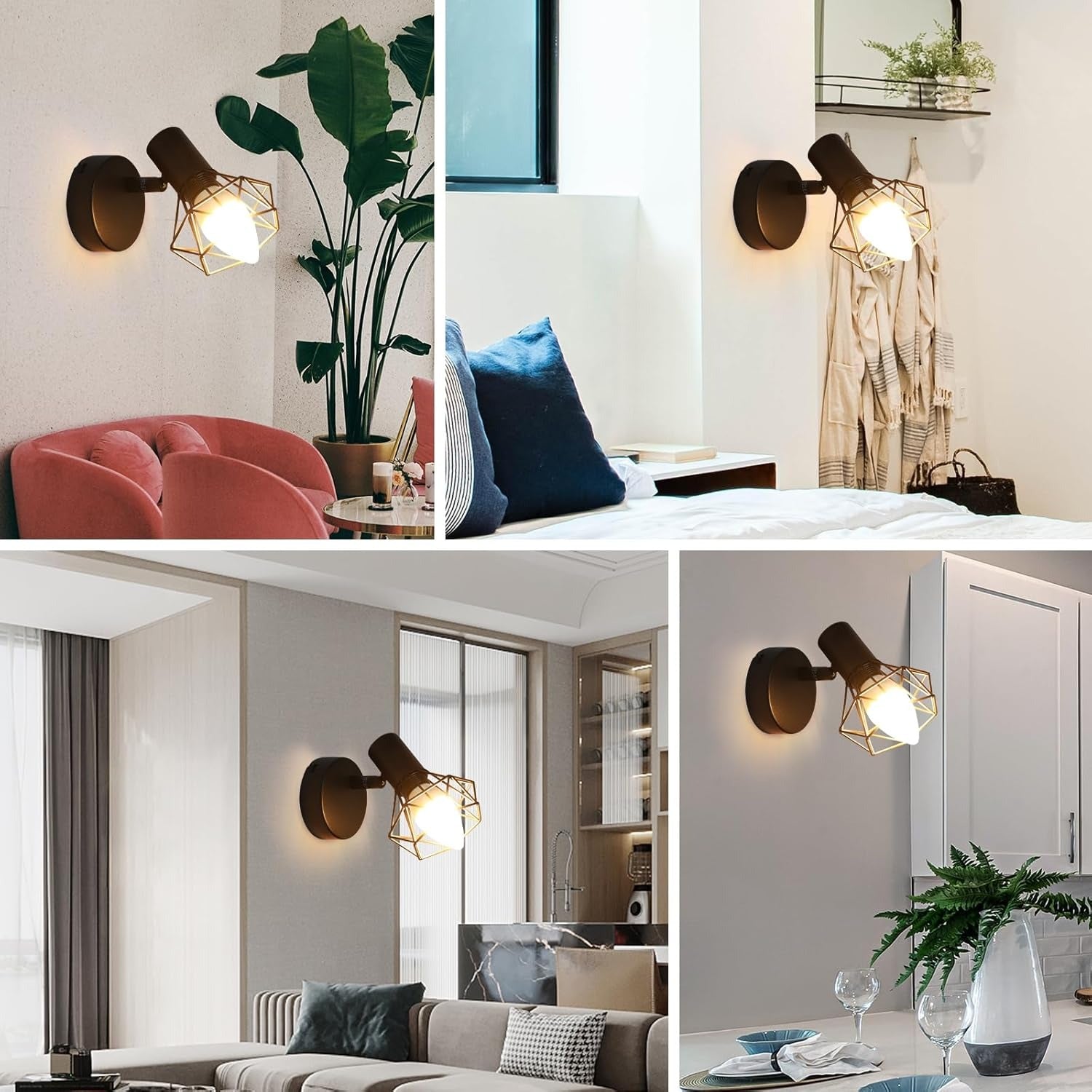 Homefire Wandspots Schwarz Wandstrahler Retro - Wandleuchte E14 Verstellbar Vintage Wandlampe 1 Flammig 350° für Flur Arbeitszimmer Schlafzimmer Wohnzimmer Küche Max. 40W