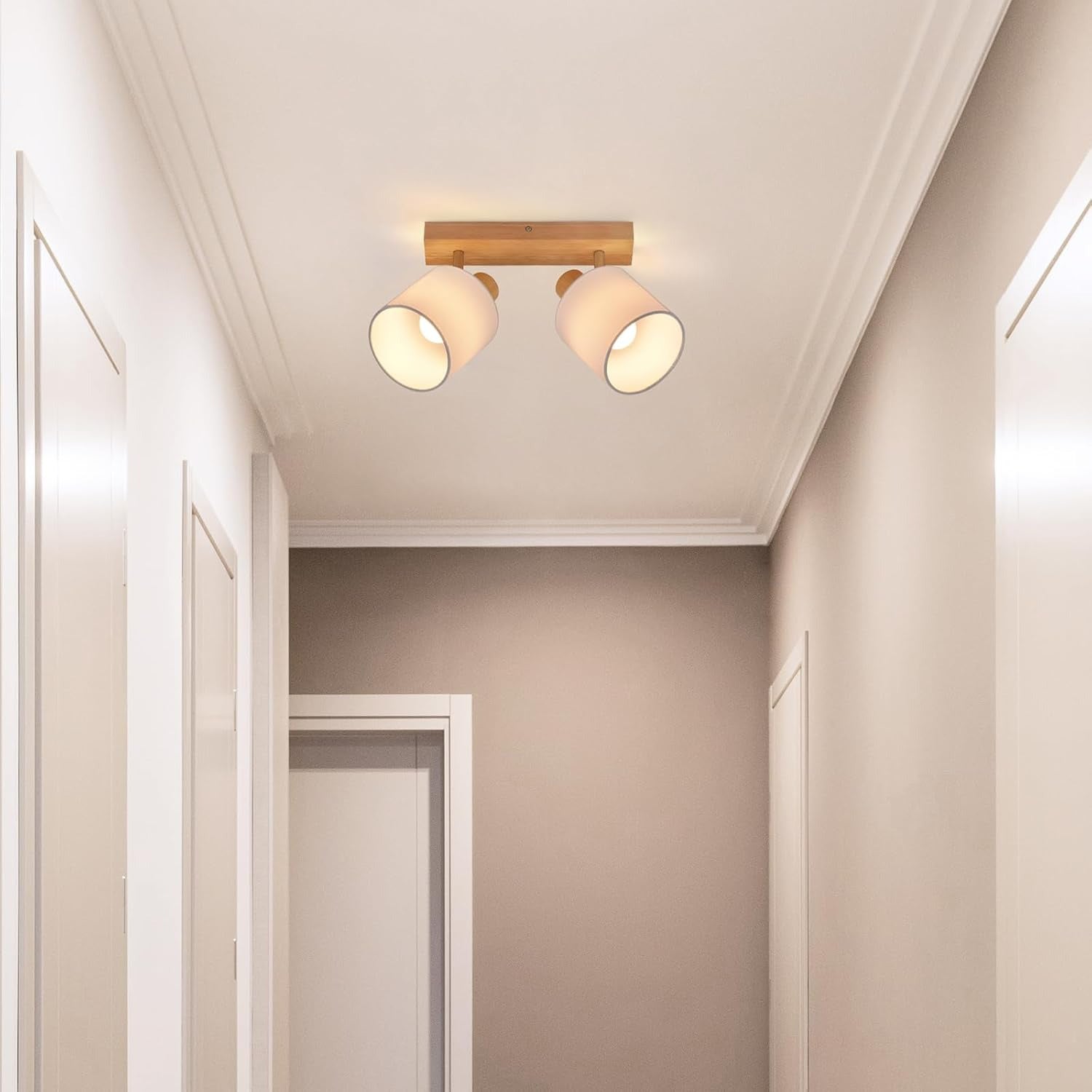 Homefire Deckenleuchte 2 Flammig Deckenlampe Flur - Deckenstrahler Vintage Holz Deckenspot Wandstrahler Schwenkbar 350° E14 MAX.25W lampe für Wohnzimmer Schlafzimmer Küche