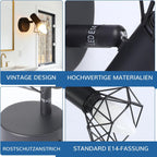 Homefire Wandspots Schwarz Wandstrahler Retro - Wandleuchte E14 Verstellbar Vintage Wandlampe 1 Flammig 350° für Flur Arbeitszimmer Schlafzimmer Wohnzimmer Küche Max. 40W