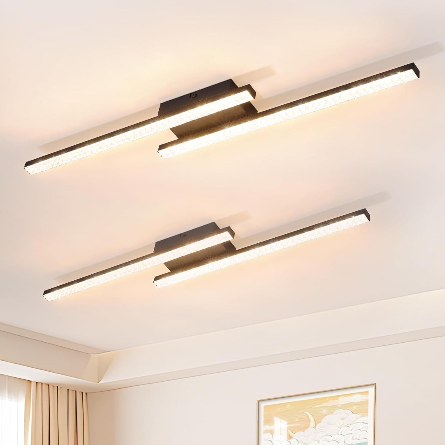 Homefire LED Deckenlampe Schwarz Flurlampe - 2ER Deckenleuchte Küche 6500K Modern 12W Schlafzimmerlampe Decke Lampe 61.5cm für Wohnzimmer Esszimmer Kinderzimmer Büro