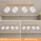 Homefire Deckenstrahler 4 Flammig Deckenlampe Wohnzimmer - Holz Deckenleuchte Modern Deckenspot E14 Schwenkbar 350° MAX.25W küchenlampe Stoffschirm für Schlafzimmer Küche Flur
