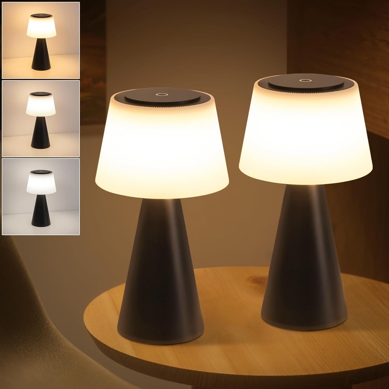 Homefire Tischlampe Akku Nachttischlampe LED - 3600mAH Kabellos Tischleuchte Touch Dimmbar Lampe 2er Set mit USB IP44 Aufladbar Schwarz Batterie Tischlampen für Modern Wohnzimmer Schlafzimmer Outdoor