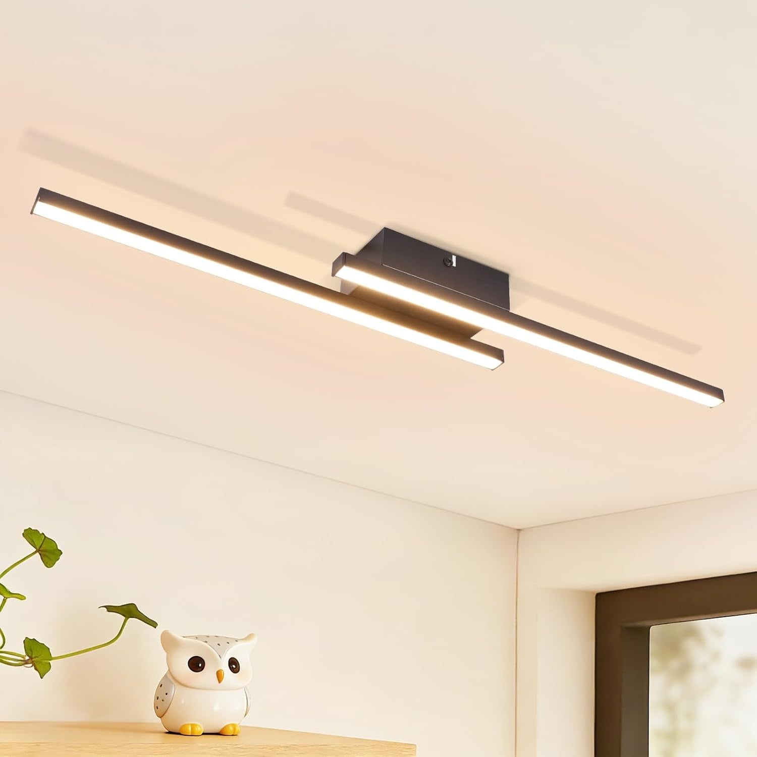 Homefire LED Deckenlampe Schwarz Flurlampe - 2ER Deckenleuchte Küche 6500K Modern 12W Schlafzimmerlampe Decke Lampe 61.5cm für Wohnzimmer Esszimmer Kinderzimmer Büro