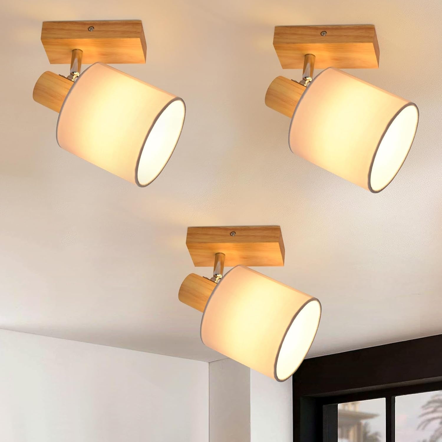 Homefire  Deckenleuchte 1 Flammig Deckenlampe Flur - Deckenstrahler Modern Holz Deckenspot Schwenkbar 350° E14 MAX.40W lampe für Wohnzimmer Schlafzimmer Küche