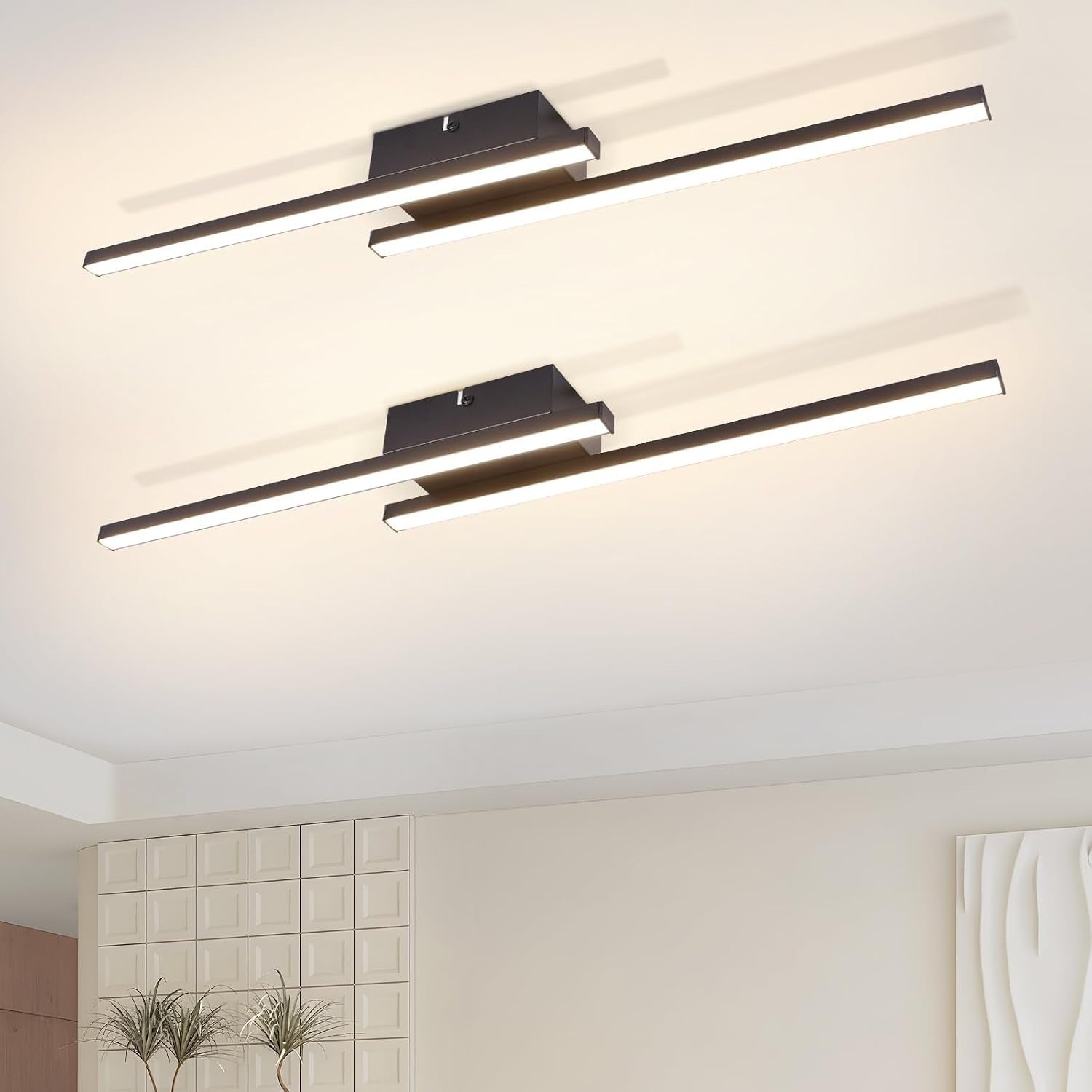 Homefire LED Deckenlampe Schwarz Flurlampe - 2ER Deckenleuchte Küche 6500K Modern 12W Schlafzimmerlampe Decke Lampe 61.5cm für Wohnzimmer Esszimmer Kinderzimmer Büro