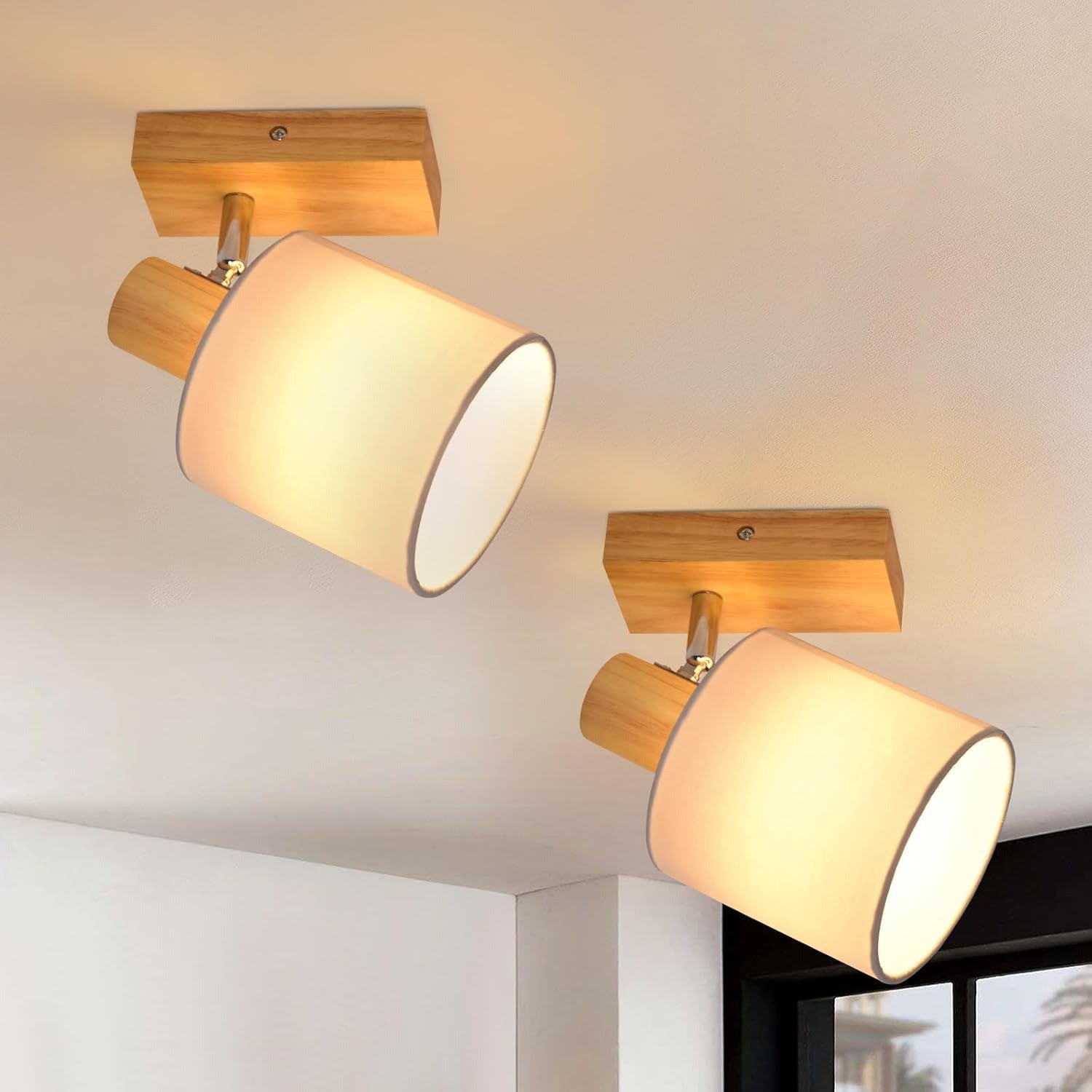 Homefire  Deckenleuchte 1 Flammig Deckenlampe Flur - Deckenstrahler Modern Holz Deckenspot Schwenkbar 350° E14 MAX.40W lampe für Wohnzimmer Schlafzimmer Küche
