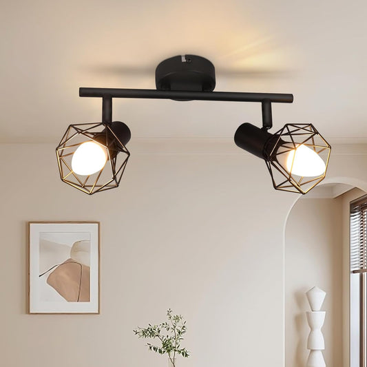 Homefire Deckenstrahler 2 Flammig Vintage Denckenspots - Schwarz Denckenlampe E14 Verstellbare 350°Industrial Retro Deckenleuchte für Flur Wohnzimmer Schlafzimmer Küche Esszimmer