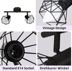 Homefire Deckenstrahler 2 Flammig Vintage Denckenspots - Schwarz Denckenlampe E14 Verstellbare 350°Industrial Retro Deckenleuchte für Flur Wohnzimmer Schlafzimmer Küche Esszimmer