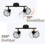 Homefire Deckenstrahler 2 Flammig Vintage Denckenspots - Schwarz Denckenlampe E14 Verstellbare 350°Industrial Retro Deckenleuchte für Flur Wohnzimmer Schlafzimmer Küche Esszimmer