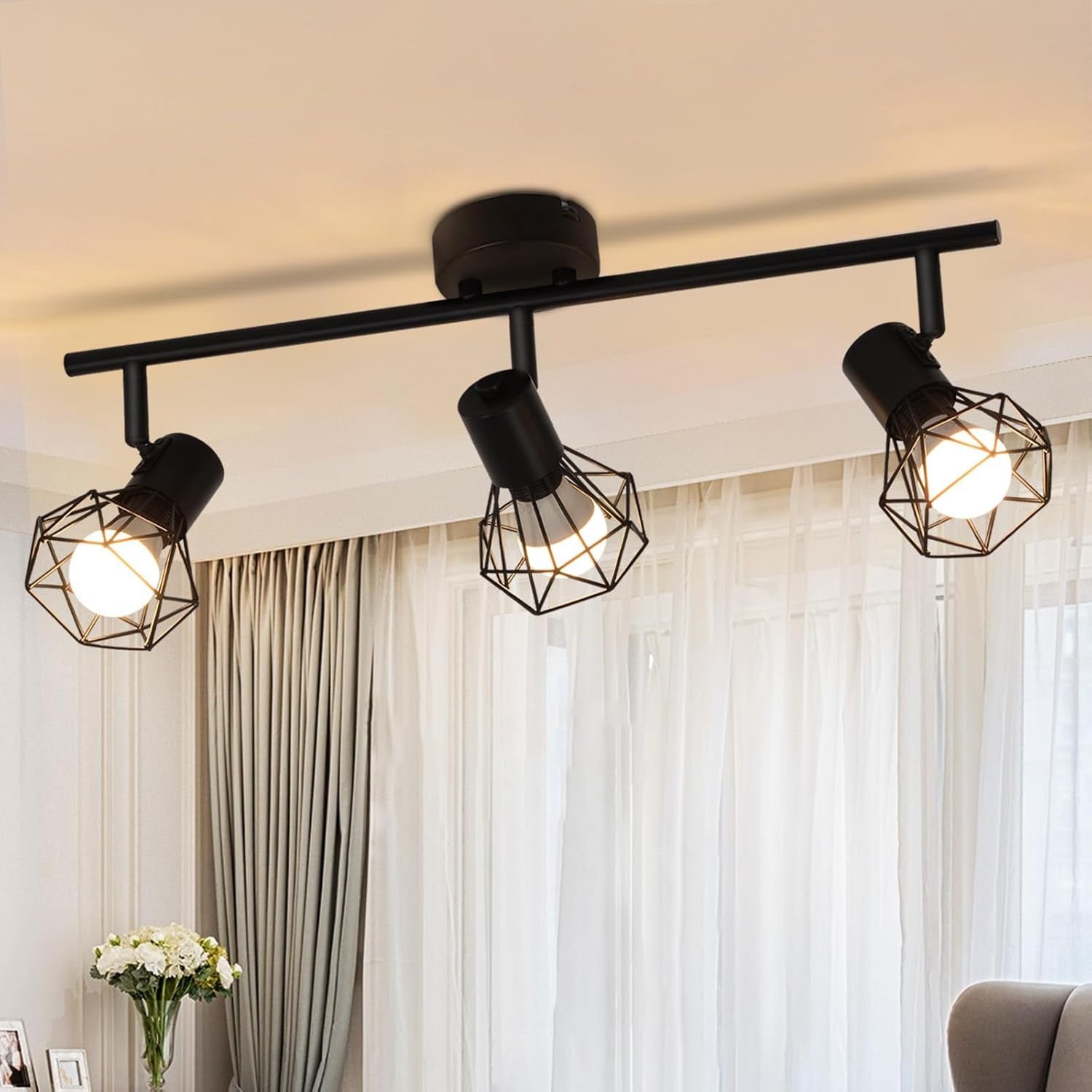 Homefire Deckenstrahler 3 Flammig Deckenspots Schwarz - Deckenleuchte E14 Retro Schwenkbar 350°Deckenlampe Industrial Metall für Schlafzimmer Wohnzimmer Arbeitszimmer Flur Küche Keine Leuchtmittel