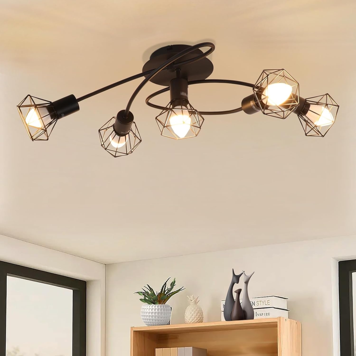 Homefire LED Deckenleuchte E14 Deckenlampe Schwarz - Deckenstrahler 5 Flammig Industrial Deckenspots Vintage Retro Spotlight Wohnzimmer Küche Ohne Leuchtmittel