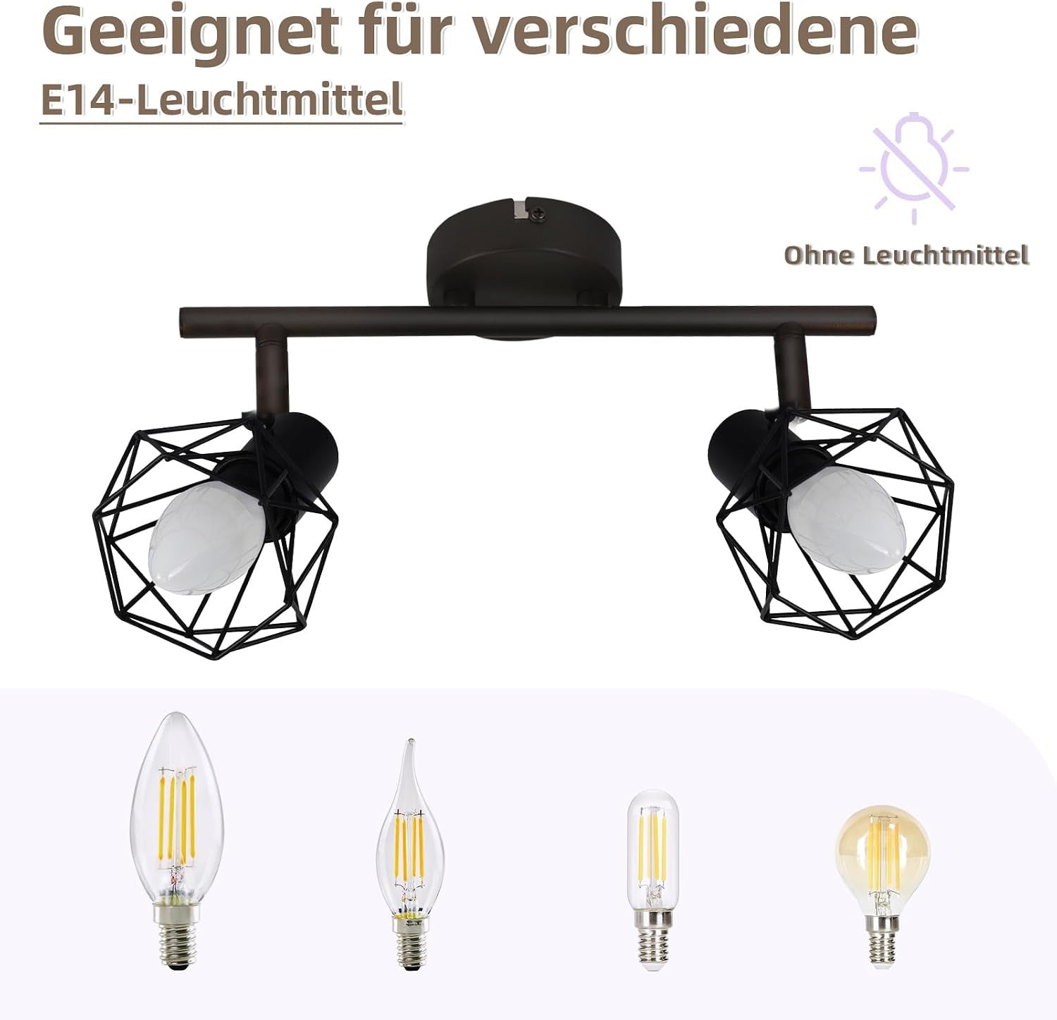 Homefire Deckenstrahler 2 Flammig Vintage Denckenspots - Schwarz Denckenlampe E14 Verstellbare 350°Industrial Retro Deckenleuchte für Flur Wohnzimmer Schlafzimmer Küche Esszimmer