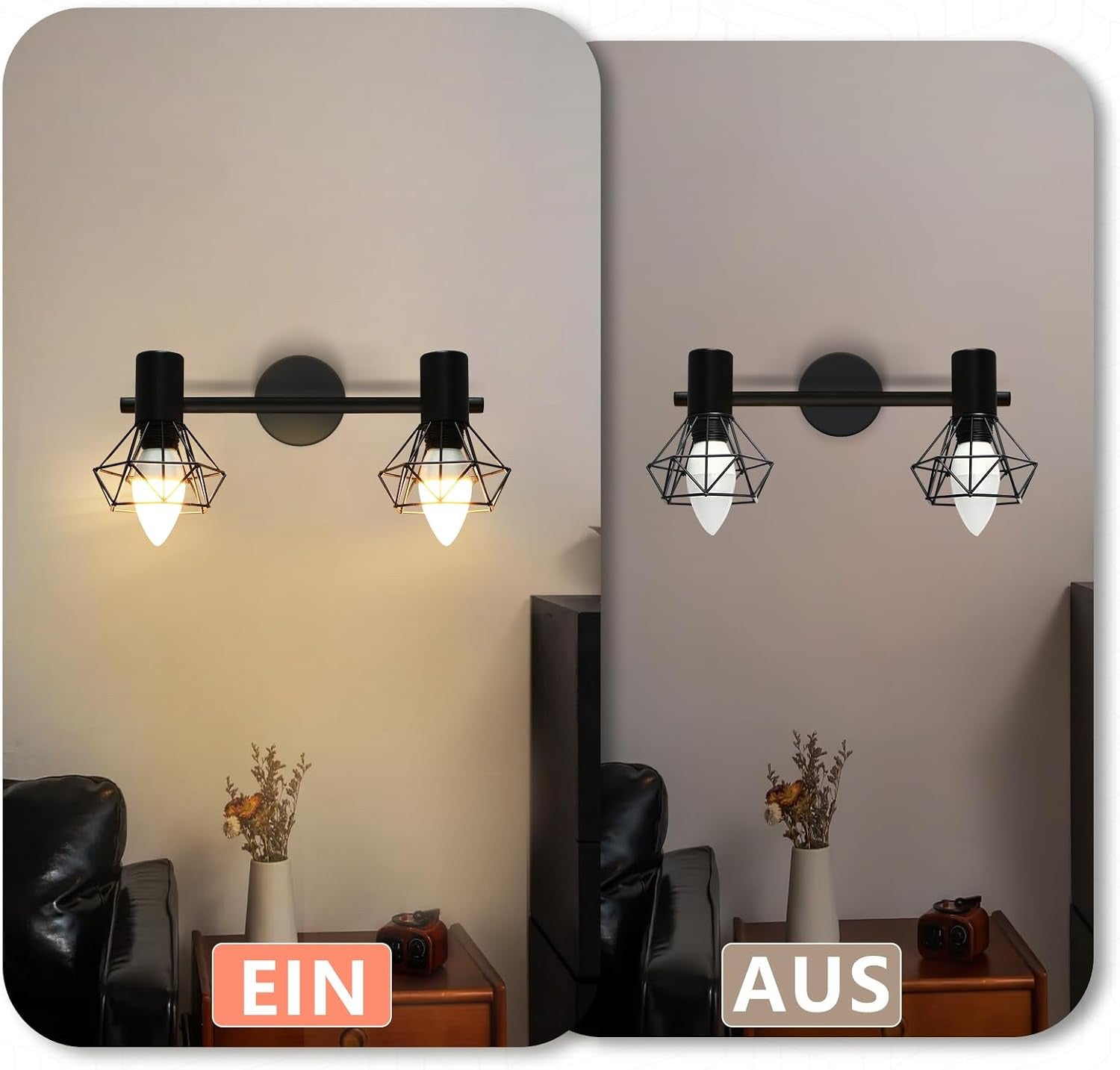 Homefire Deckenstrahler 2 Flammig Vintage Denckenspots - Schwarz Denckenlampe E14 Verstellbare 350°Industrial Retro Deckenleuchte für Flur Wohnzimmer Schlafzimmer Küche Esszimmer