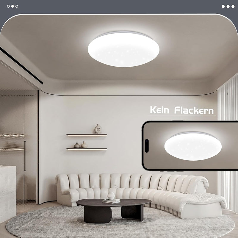 LED Deckenleuchte Deckenlampe Schlafzimmer: Ø30cm Schlafzimmerlampe Sternenhimmel Küchenlampe Rund 18W Badezimmer Deckenbeleuchtung Badlampe IP44 6500K für Wohnzimmer Kinderzimmer Küche - Homefire
