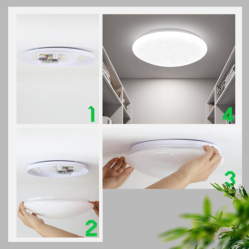 LED Deckenleuchte Deckenlampe Schlafzimmer: Ø30cm Schlafzimmerlampe Sternenhimmel Küchenlampe Rund 18W Badezimmer Deckenbeleuchtung Badlampe IP44 6500K für Wohnzimmer Kinderzimmer Küche - Homefire