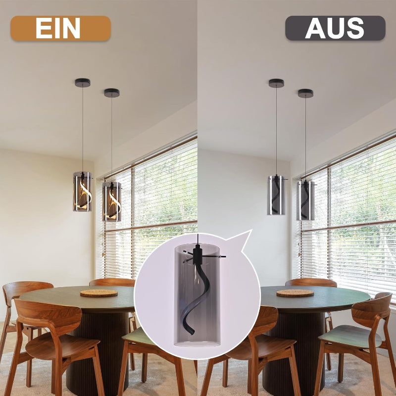 LED Pendelleuchte Esstisch Hängelampe Vintage - Hängeleuchte Glas 1 Flammig 11W Retro Hängend Esstischlampe Rauchgrau Pendellampe 3000K Warmweiß Flurlampe für Wohnzimmer Esszimmer Küche - Homefire