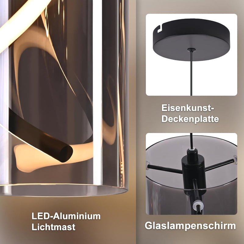 LED Pendelleuchte Esstisch Hängelampe Vintage - Hängeleuchte Glas 1 Flammig 11W Retro Hängend Esstischlampe Rauchgrau Pendellampe 3000K Warmweiß Flurlampe für Wohnzimmer Esszimmer Küche - Homefire
