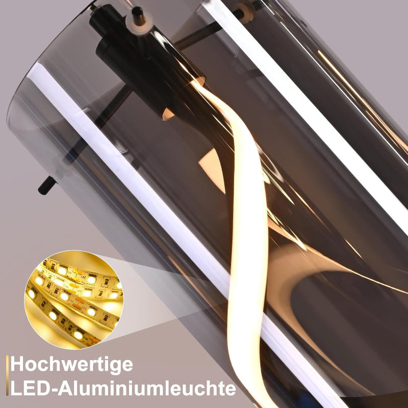 LED Pendelleuchte Esstisch Hängelampe Vintage - Hängeleuchte Glas 3 Flammig 33W Retro Hängend Esstischlampe Rauchgrau Pendellampe Höhenverstellbar 3000K Küchenlampe für Wohnzimmer Esszimmer - Homefire