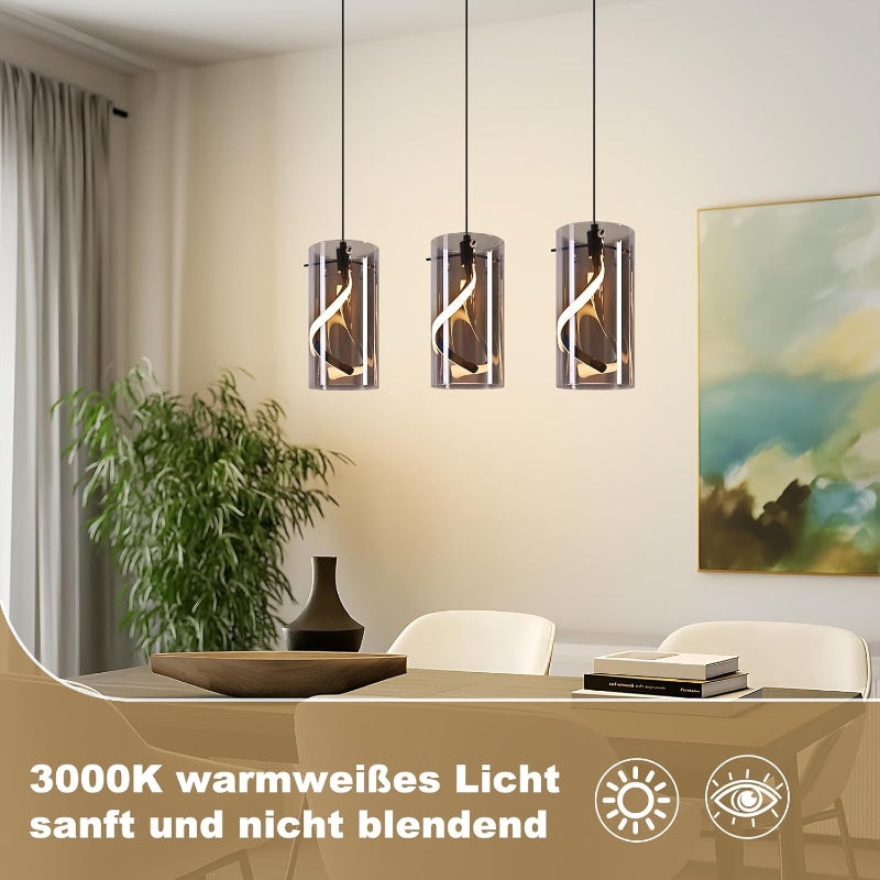 LED Pendelleuchte Esstisch Hängelampe Vintage - Hängeleuchte Glas 3 Flammig 33W Retro Hängend Esstischlampe Rauchgrau Pendellampe Höhenverstellbar 3000K Küchenlampe für Wohnzimmer Esszimmer - Homefire