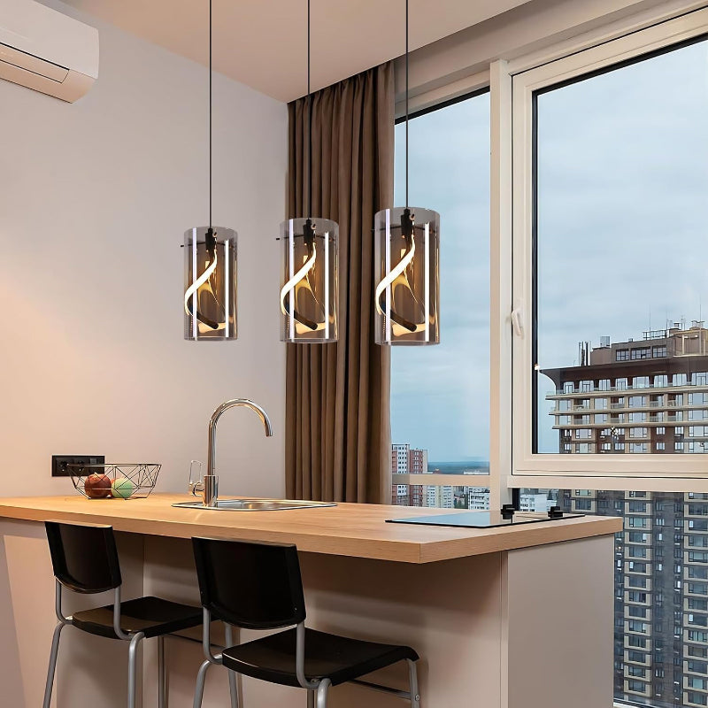 LED Pendelleuchte Esstisch Hängelampe Vintage - Hängeleuchte Glas 3 Flammig 33W Retro Hängend Esstischlampe Rauchgrau Pendellampe Höhenverstellbar 3000K Küchenlampe für Wohnzimmer Esszimmer - Homefire