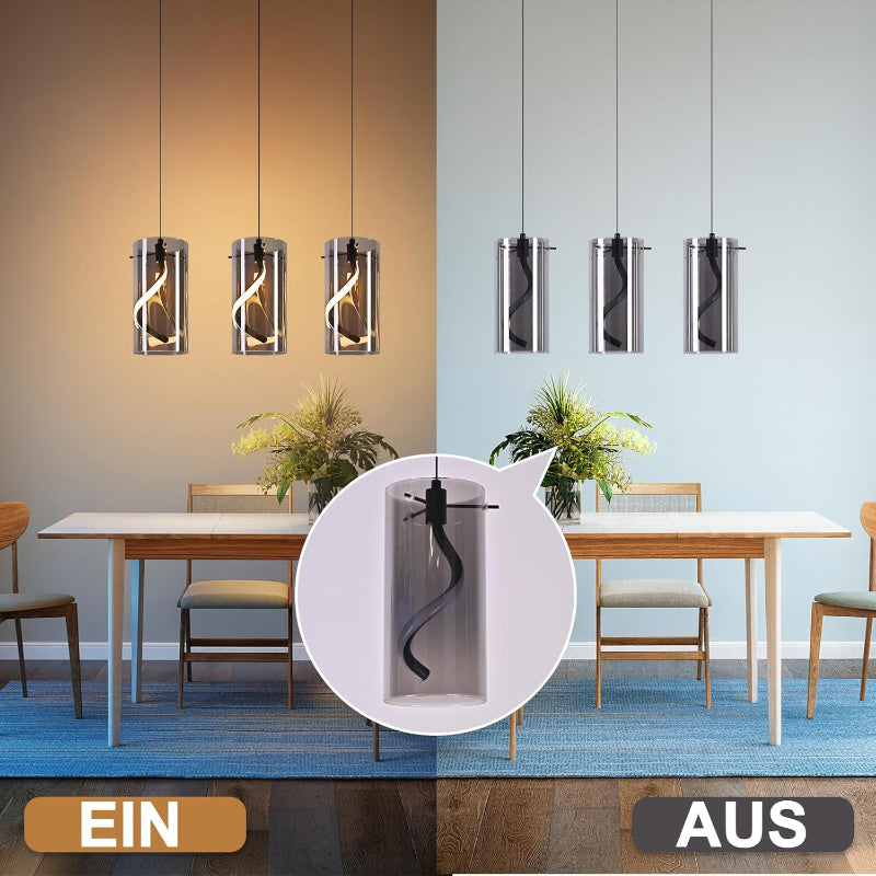 LED Pendelleuchte Esstisch Hängelampe Vintage - Hängeleuchte Glas 3 Flammig 33W Retro Hängend Esstischlampe Rauchgrau Pendellampe Höhenverstellbar 3000K Küchenlampe für Wohnzimmer Esszimmer - Homefire