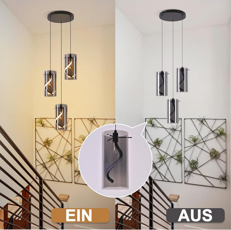 LED Pendelleuchte Esstisch Hängelampe Vintage - Hängeleuchte Glas 3 Flammig 33W Rund Rauchgrau Pendellampe Retro Hängend Esstischlampe Höhenverstellbar 3000K Flurlampe für Esszimmer Küche - Homefire