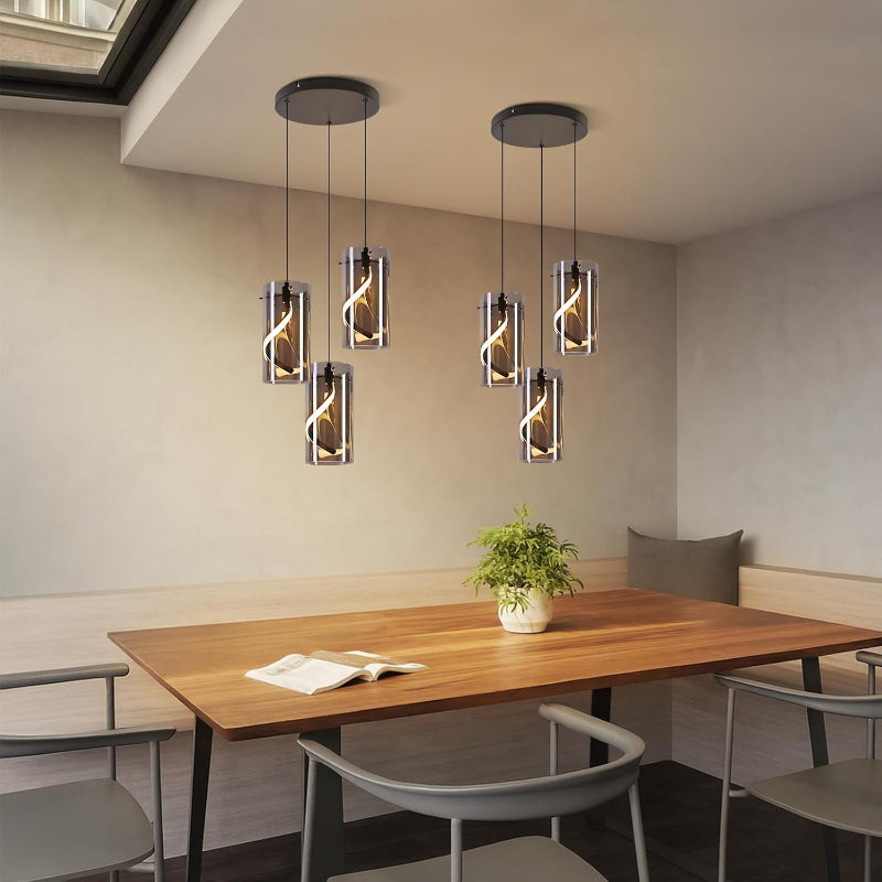 LED Pendelleuchte Esstisch Hängelampe Vintage - Hängeleuchte Glas 3 Flammig 33W Rund Rauchgrau Pendellampe Retro Hängend Esstischlampe Höhenverstellbar 3000K Flurlampe für Esszimmer Küche - Homefire