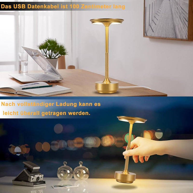LED Tischlampe Kabellos Gold - Akku Tischleuchte Dimmbar Touch Nachttischlampe USB Aufladbar Tischlampen für Fensterbank Schlafzimmer Esszimmer Büro - Homefire