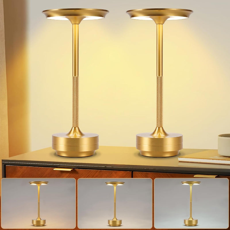 Nachttischlampe Kabellos Tischlampe Akku - LED Tischleuchte Touch Dimmbar Lampe 2er Set mit USB Aufladbar Batterie Tischlampen Gold für Modern Fensterbank Wohnzimmer Kinderzimmer Schlafzimmer - Homefire