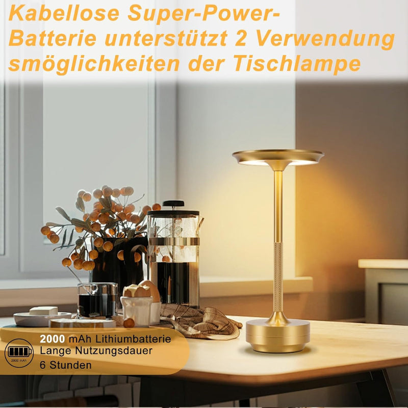 Nachttischlampe Kabellos Tischlampe Akku - LED Tischleuchte Touch Dimmbar Lampe 2er Set mit USB Aufladbar Batterie Tischlampen Gold für Modern Fensterbank Wohnzimmer Kinderzimmer Schlafzimmer - Homefire