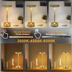 Nachttischlampe Kabellos Tischlampe Akku - LED Tischleuchte Touch Dimmbar Lampe 2er Set mit USB Aufladbar Batterie Tischlampen Gold für Modern Fensterbank Wohnzimmer Kinderzimmer Schlafzimmer - Homefire