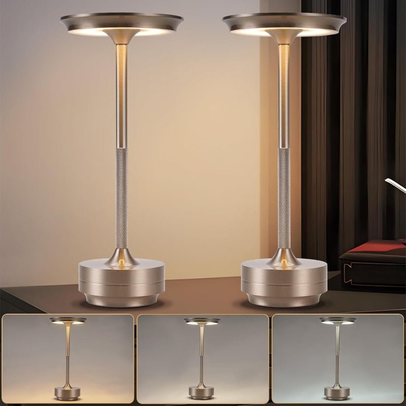 Nachttischlampe Kabellos Tischlampe Akku - LED Tischleuchte Touch Dimmbar Lampe mit USB Aufladbar Batterie Tischlampen Nickel 2er Set für Modern Fensterbank Wohnzimmer Kinderzimmer Schlafzimmer - Homefire