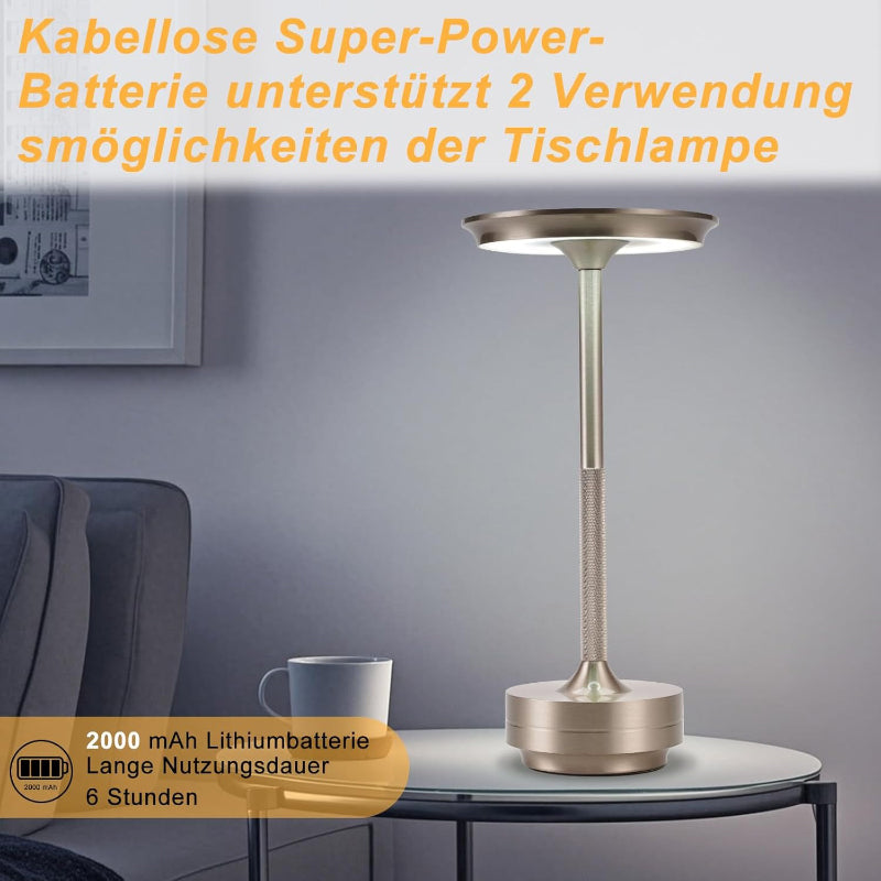 Nachttischlampe Kabellos Tischlampe Akku - LED Tischleuchte Touch Dimmbar Lampe mit USB Aufladbar Batterie Tischlampen Nickel 2er Set für Modern Fensterbank Wohnzimmer Kinderzimmer Schlafzimmer - Homefire