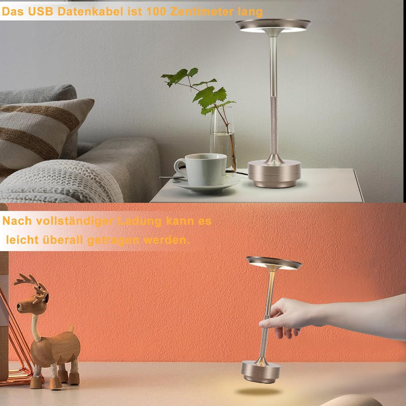 Nachttischlampe Kabellos Tischlampe Akku - LED Tischleuchte Touch Dimmbar Lampe mit USB Aufladbar Batterie Tischlampen Nickel für Modern Fensterbank Wohnzimmer Kinderzimmer Schlafzimmer - Homefire