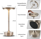 Nachttischlampe Kabellos Tischlampe Akku - LED Tischleuchte Touch Dimmbar Lampe mit USB Aufladbar Batterie Tischlampen Nickel für Modern Fensterbank Wohnzimmer Kinderzimmer Schlafzimmer - Homefire