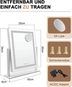 Schminkspiegel mit Beleuchtung Hollywood Spiegel - 30×40CM LED Vanity Mirror Klein Kosmetikspiegel mit Licht Tischspiegel 3 Modi Schminktischspiegel Touch Dimmbar - Homefire