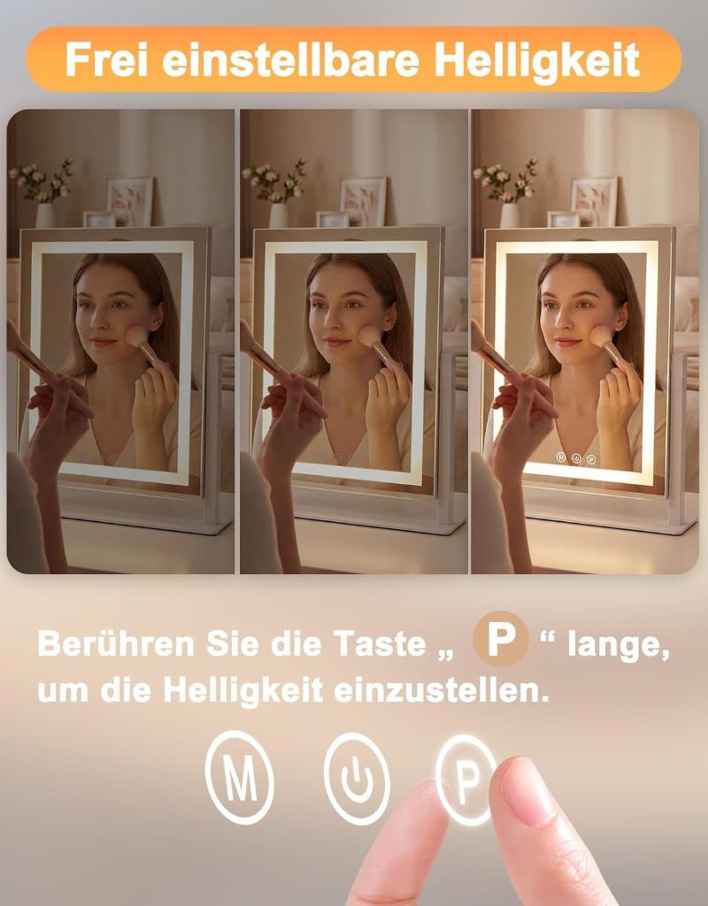 Schminkspiegel mit Beleuchtung Hollywood Spiegel - 30×40CM LED Vanity Mirror Klein Kosmetikspiegel mit Licht Tischspiegel 3 Modi Schminktischspiegel Touch Dimmbar - Homefire