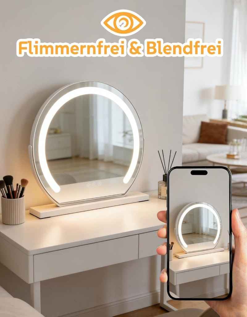 Schminkspiegel mit Beleuchtung Hollywood Spiegel - 30×40CM LED Vanity Mirror Klein Kosmetikspiegel mit Licht Tischspiegel 3 Modi Schminktischspiegel Touch Dimmbar（副本） - Homefire
