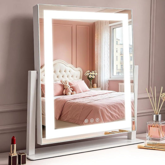 Schminkspiegel mit Beleuchtung Hollywood Spiegel - 30×40CM LED Vanity Mirror Klein Kosmetikspiegel mit Licht Tischspiegel 3 Modi Schminktischspiegel Touch Dimmbar - Homefire