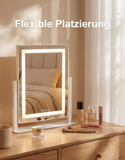 Schminkspiegel mit Beleuchtung Hollywood Spiegel - 30×40CM LED Vanity Mirror Klein Kosmetikspiegel mit Licht Tischspiegel 3 Modi Schminktischspiegel Touch Dimmbar - Homefire