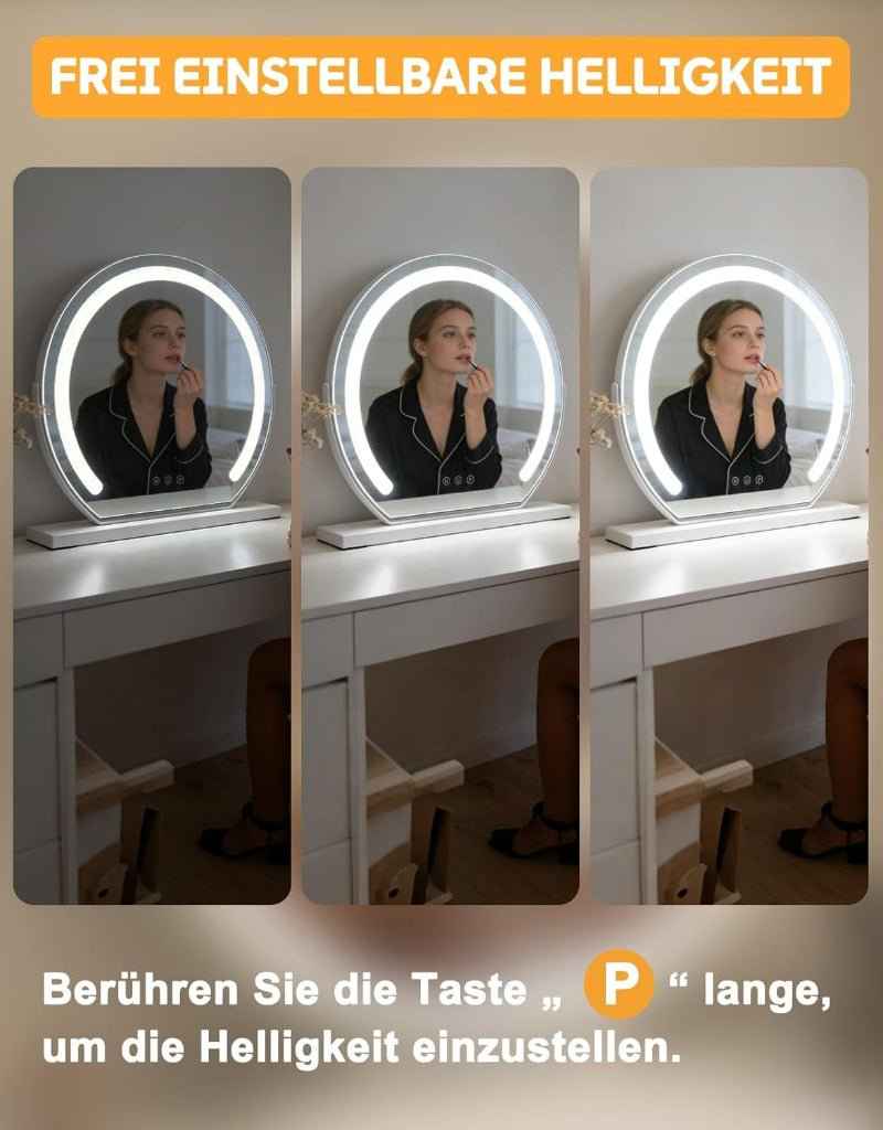 Schminkspiegel mit Beleuchtung Hollywood Spiegel - 30×40CM LED Vanity Mirror Klein Kosmetikspiegel mit Licht Tischspiegel 3 Modi Schminktischspiegel Touch Dimmbar（副本） - Homefire