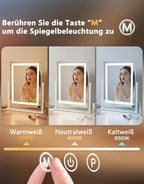 Schminkspiegel mit Beleuchtung Hollywood Spiegel - 30×40CM LED Vanity Mirror Klein Kosmetikspiegel mit Licht Tischspiegel 3 Modi Schminktischspiegel Touch Dimmbar - Homefire