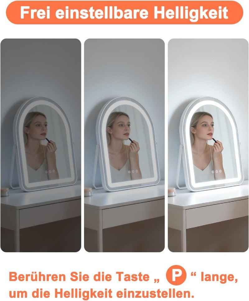 Schminkspiegel mit Beleuchtung Hollywood Spiegel - 35×45CM LED Vanity Mirror Klein Kosmetikspiegel mit Licht Tischspiegel 3 Modi Schminktischspiegel Touch Dimmbar - Homefire