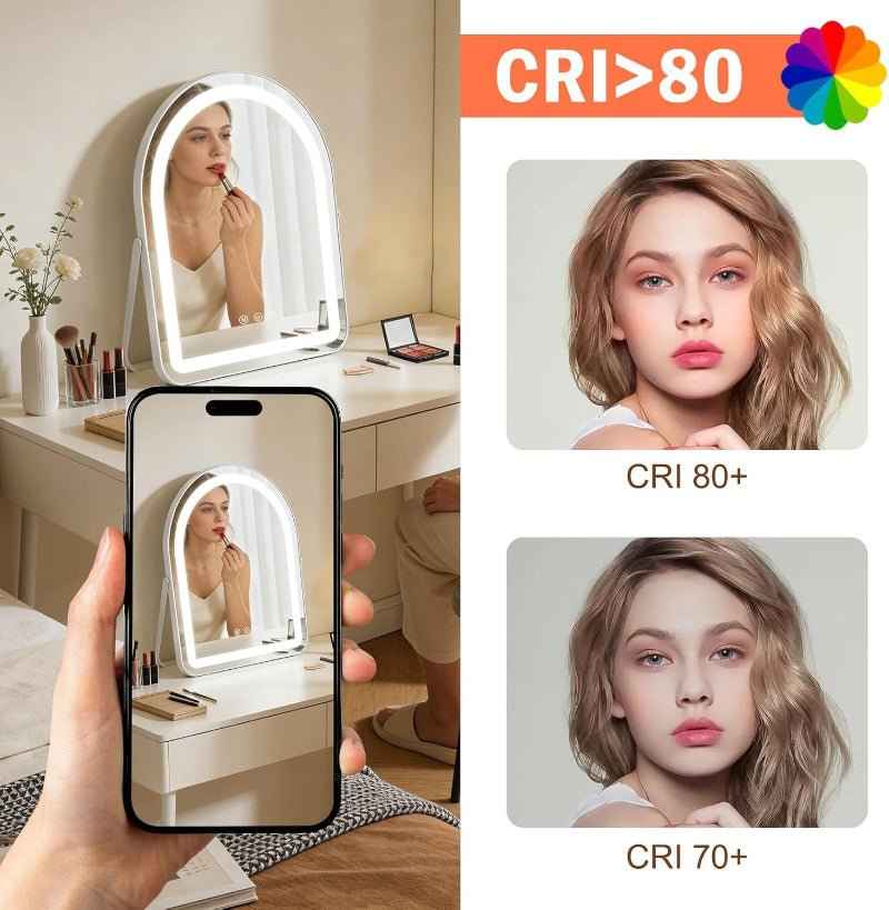 Schminkspiegel mit Beleuchtung Hollywood Spiegel - 35×45CM LED Vanity Mirror Klein Kosmetikspiegel mit Licht Tischspiegel 3 Modi Schminktischspiegel Touch Dimmbar - Homefire