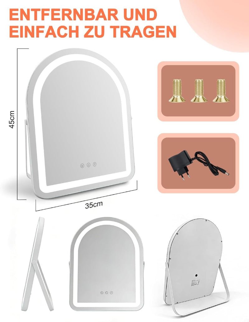 Homefire Schminkspiegel mit Beleuchtung Hollywood Spiegel - 35×45CM LED Vanity Mirror Klein Kosmetikspiegel mit Licht Tischspiegel 3 Modi Schminktischspiegel Touch Dimmbar - Homefire