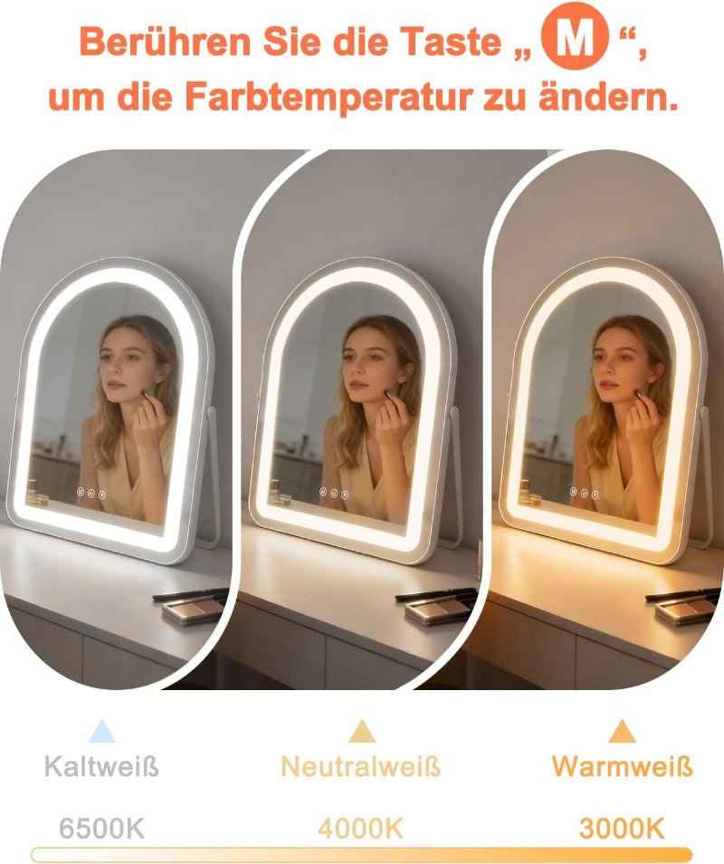 Schminkspiegel mit Beleuchtung Hollywood Spiegel - 35×45CM LED Vanity Mirror Klein Kosmetikspiegel mit Licht Tischspiegel 3 Modi Schminktischspiegel Touch Dimmbar - Homefire