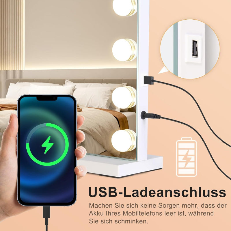 Schminkspiegel Mit Beleuchtung Hollywood Spiegel,80 x 60 cm Groß Vanity Mirror Mit 18 LED Licht Schminktisch Make Up Hollywoodspiegel Tischspiegel Schminktischspiegel Musik Bluetooth - Homefire